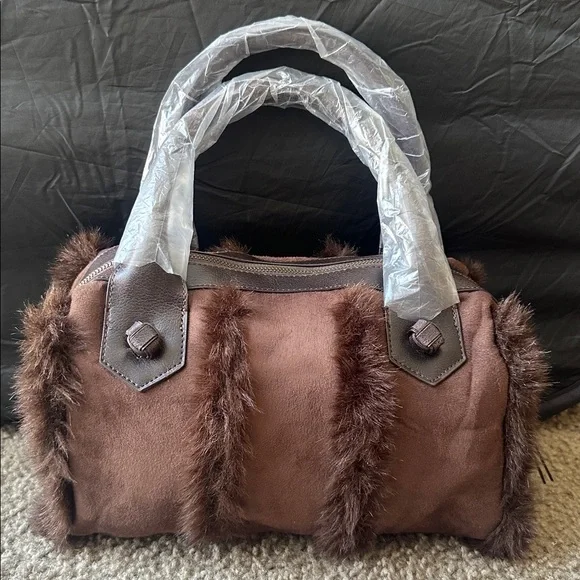 Elegant Brown Faux Fur Shoulder Bag - Picture 2 of 7